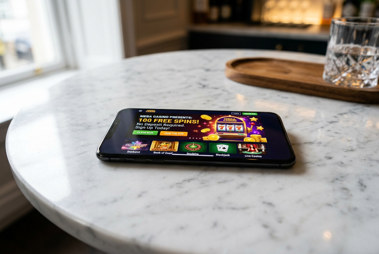 Close-up of a digital device showing casino bonus offers